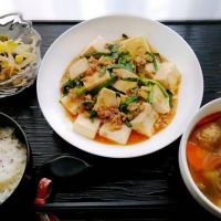 麻婆豆腐＆肉団子の春雨スープの中華ごはん