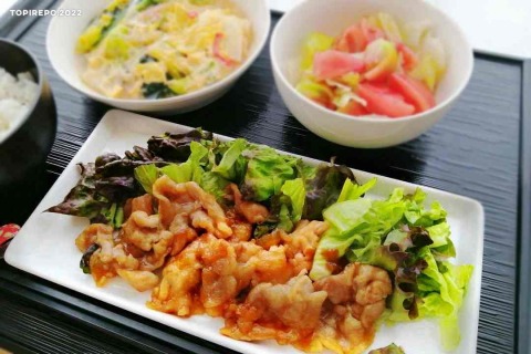 豚ロース生姜焼き＆野菜かき玉煮・トマト甘酢とフィナンシェ